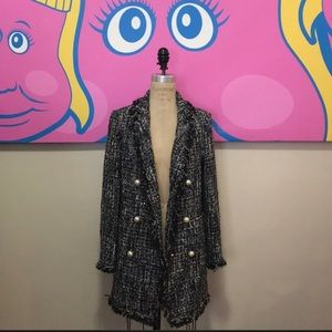 Zara Black SilverMetallic Boucle Tweed Jacket